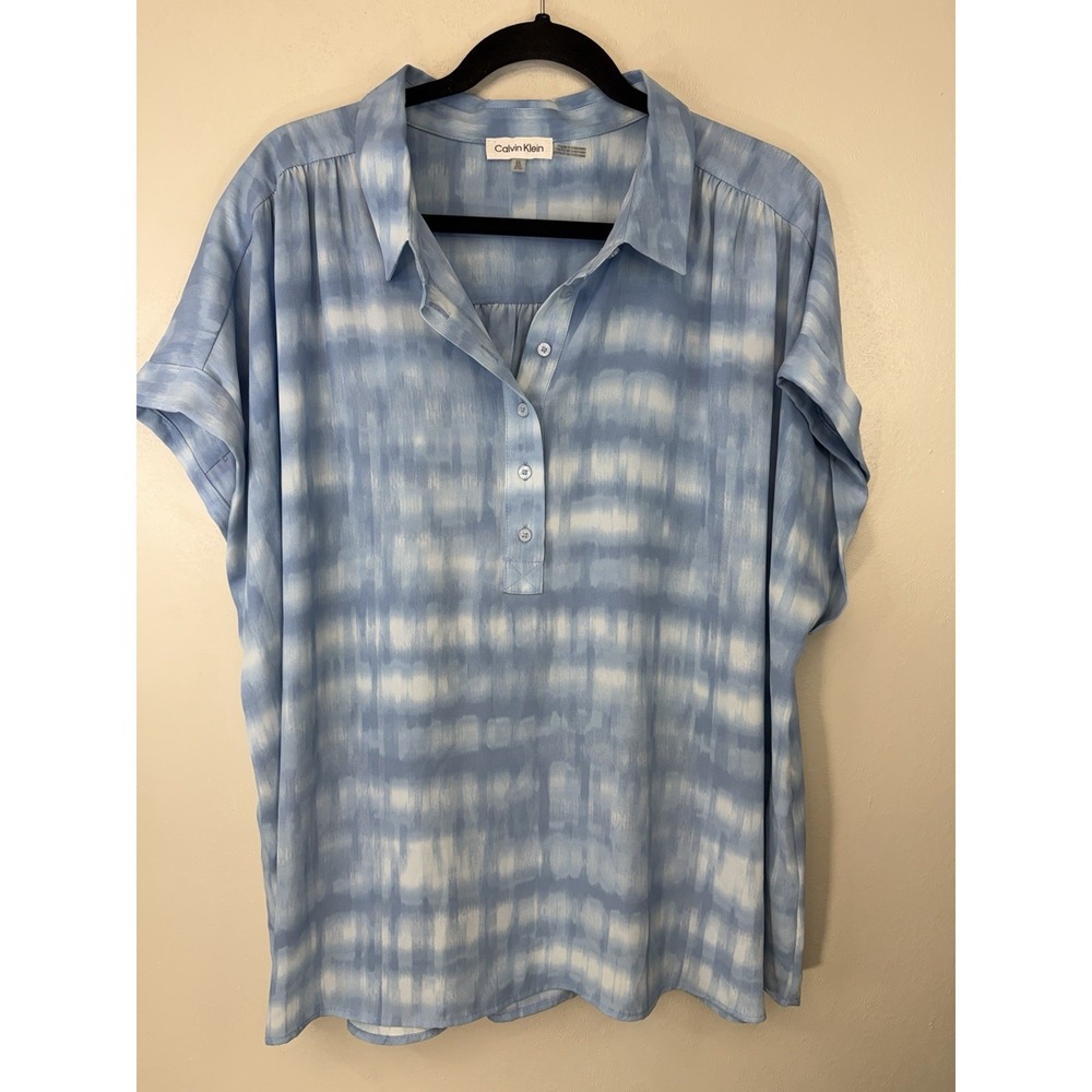 Calvin Klein Light Blue Boxy‎ Sleeve Collared Shirt Size 2X